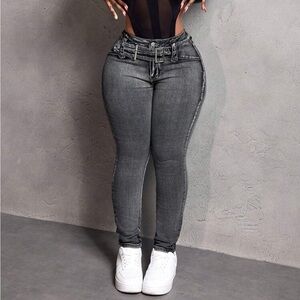 Shein Slayr Casual Medium Wash Skinny Jeans